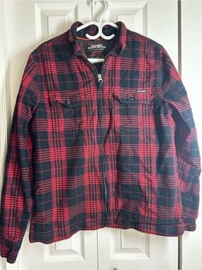 Superdry Red & Black Plaid Zip-Front Shirt Jacket
